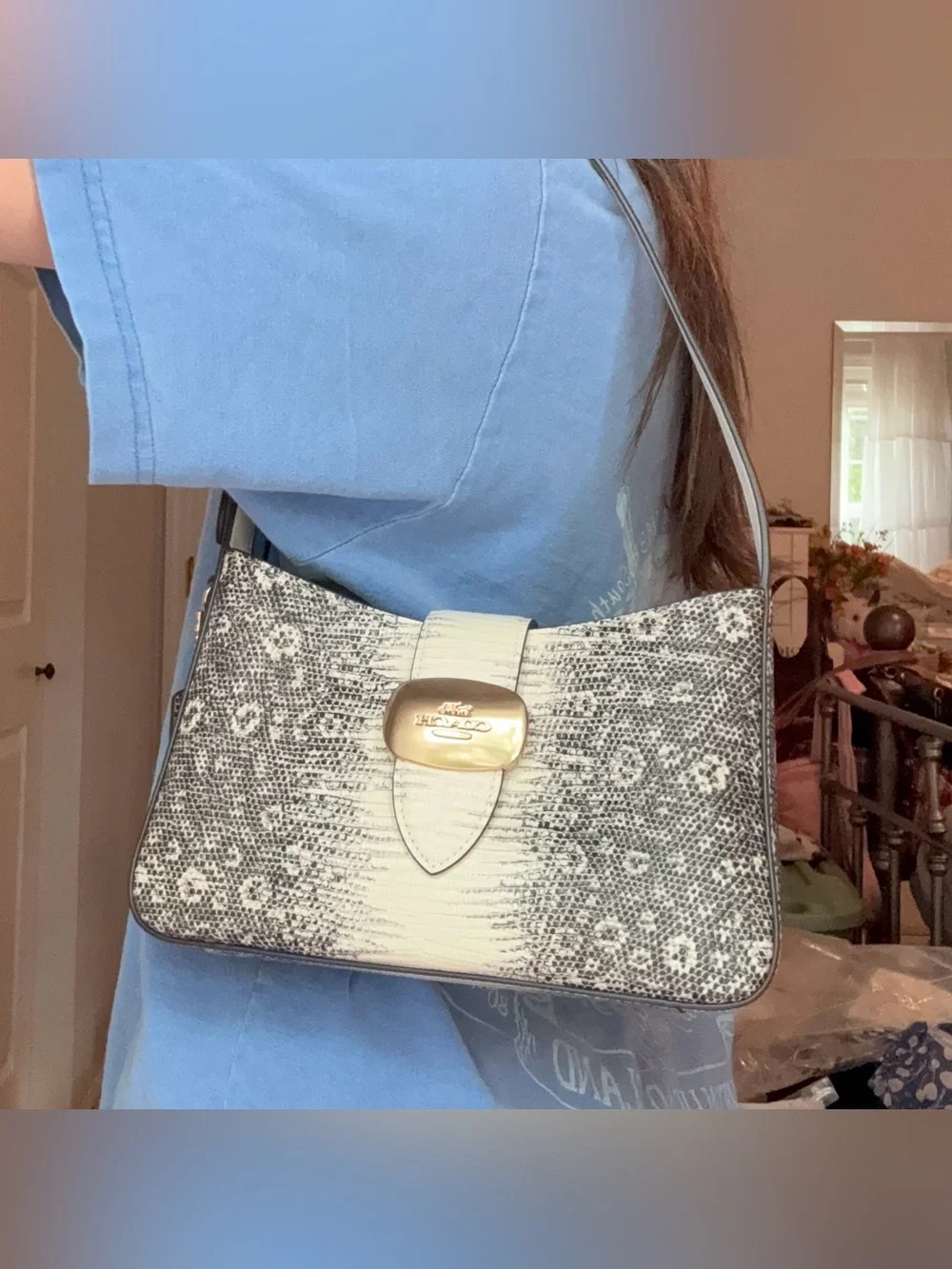 Coach Eliza Shoulder Bag CR352 in Lizard-Embossed Leather + Brass Hardware NWOT